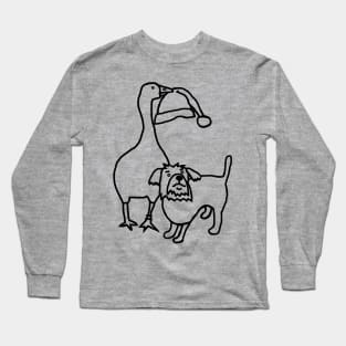 Goose Steals Santa Hat from Cute Dog Outline Long Sleeve T-Shirt